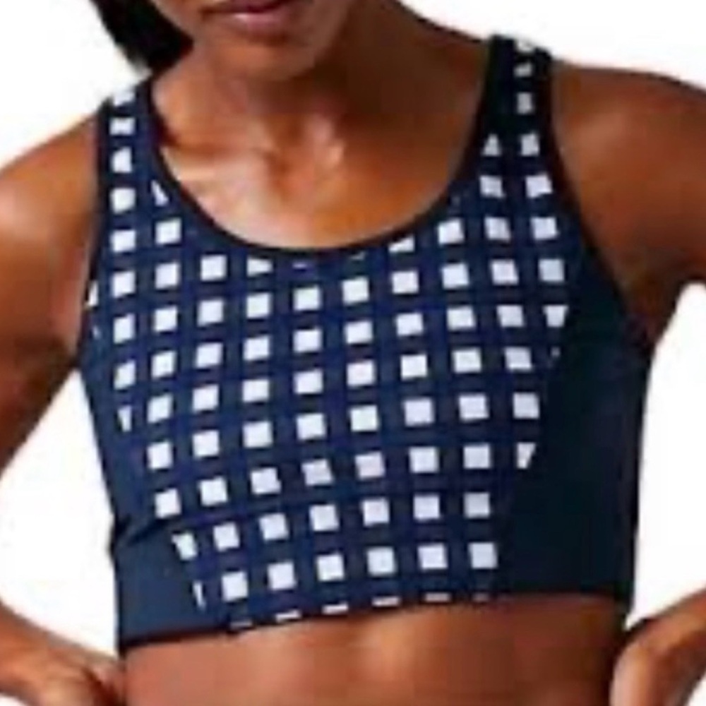 Tuckernuck Navy and White Trellis Gigham Checkered Sports Bra S